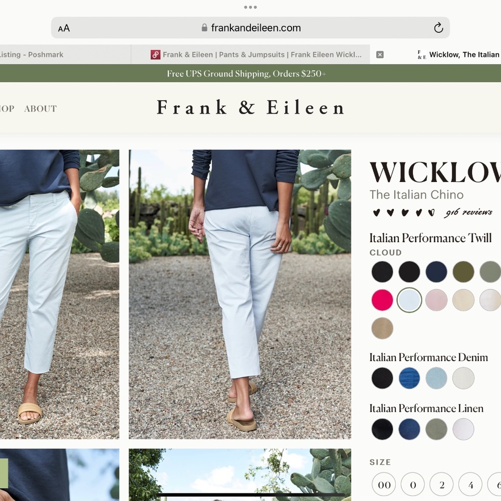 Frank & Eileen Wicklow Italian Chino Pants Periwinkle Size 8
